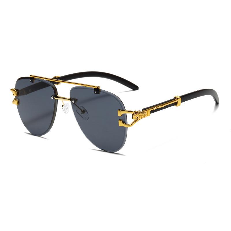 New Luxury Fashion Double Beam Frameless Gradient Women Sunglasses  Brand Golden Leopard Design Men Trend Sun Glasses Uv400