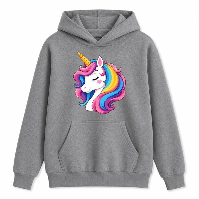 Survêtement Fille Licorne - Sweat à Capuche et Pantalon Bleu Marine Taille 3 à 14 ans - Gris