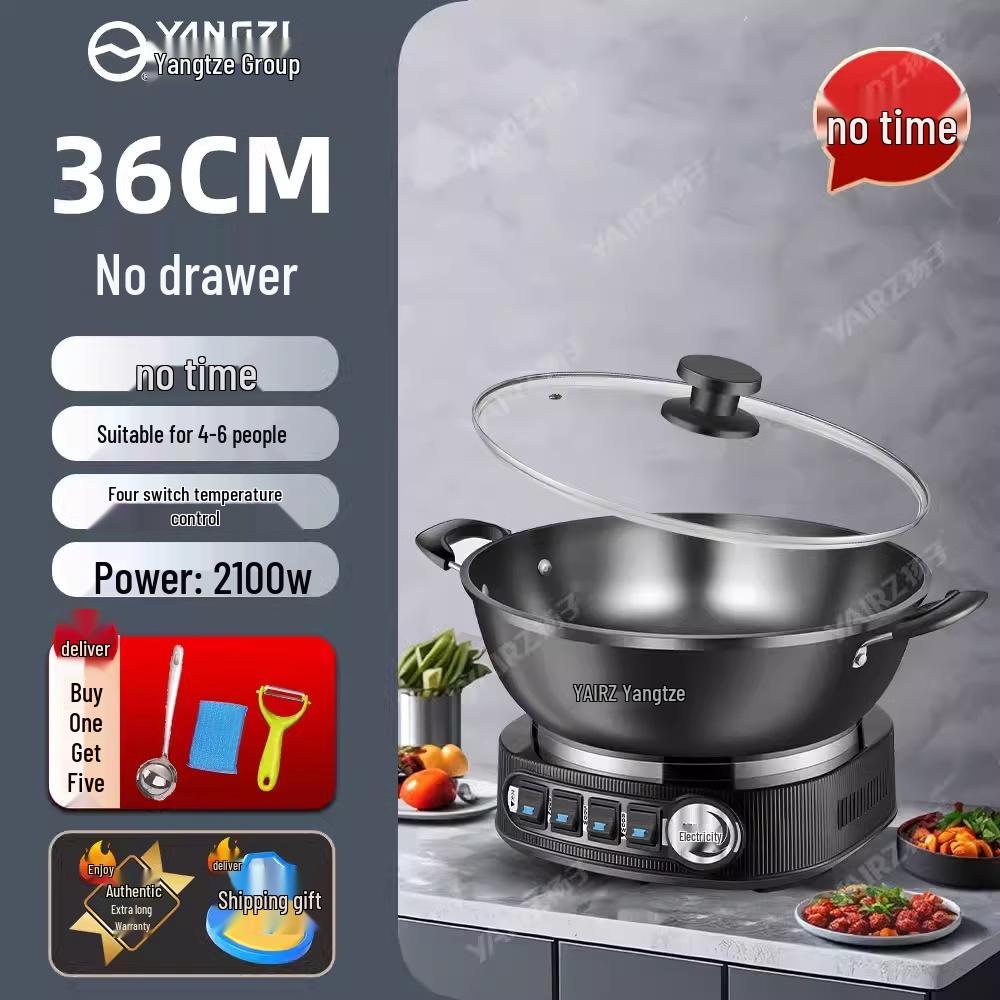 Многофункциональная электрическая сковорода и кастрюля Yangzi - Посуда из непокрытого чугуна для приготовления на пару, тушения и жарки