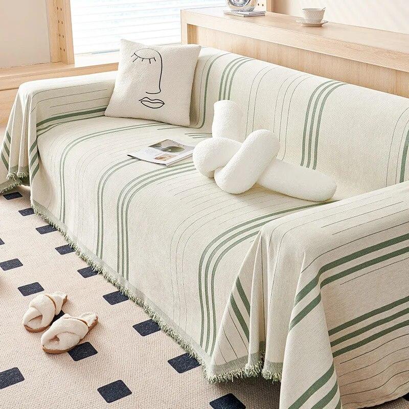 Европейское полосатое полотенце для дивана, толстая ткань, синель, жаккард, универсальный чехол для дивана с кисточками, противоскользящее цельное полотенце на спинку