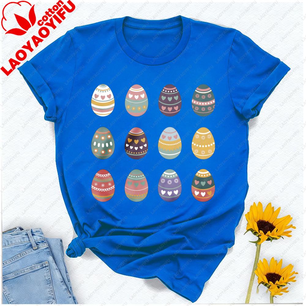 Boho Easter Eggs Tshirt Colorful Vintage Egg Grid Graphic Light Breathable Casual Streetwear For Everyday Regular Short Sleeve