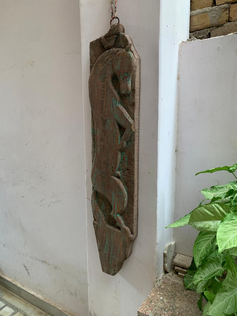 Rustic Wood Carved Horse Wall Plaque: Antique Indian Panel