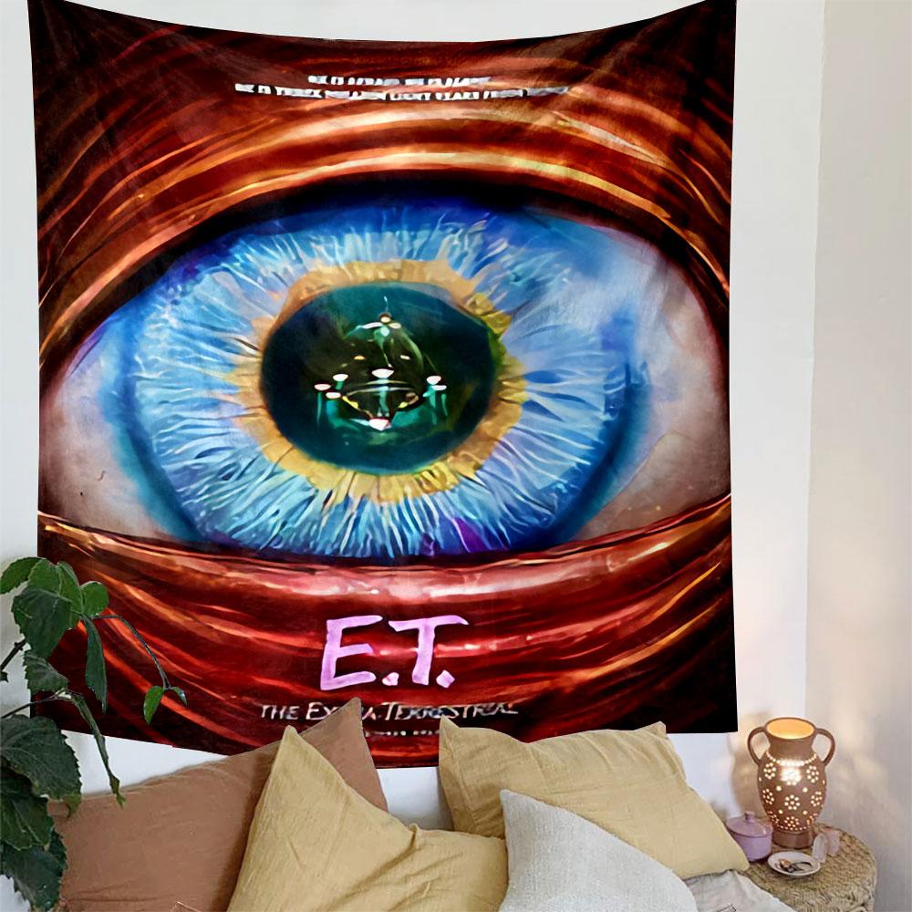 E.T. The Extra Terrestrial Tapestry Wall Hanging, Alien Friendship Film Art, Retro Wall Decor for Bedroom Living Room Dorm