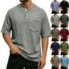 Мужская футболка-henley с коротким рукавом, вафельная вязка, повседневная, свободный крой, с нагрудным карманом и дизайном на пуговицах спереди