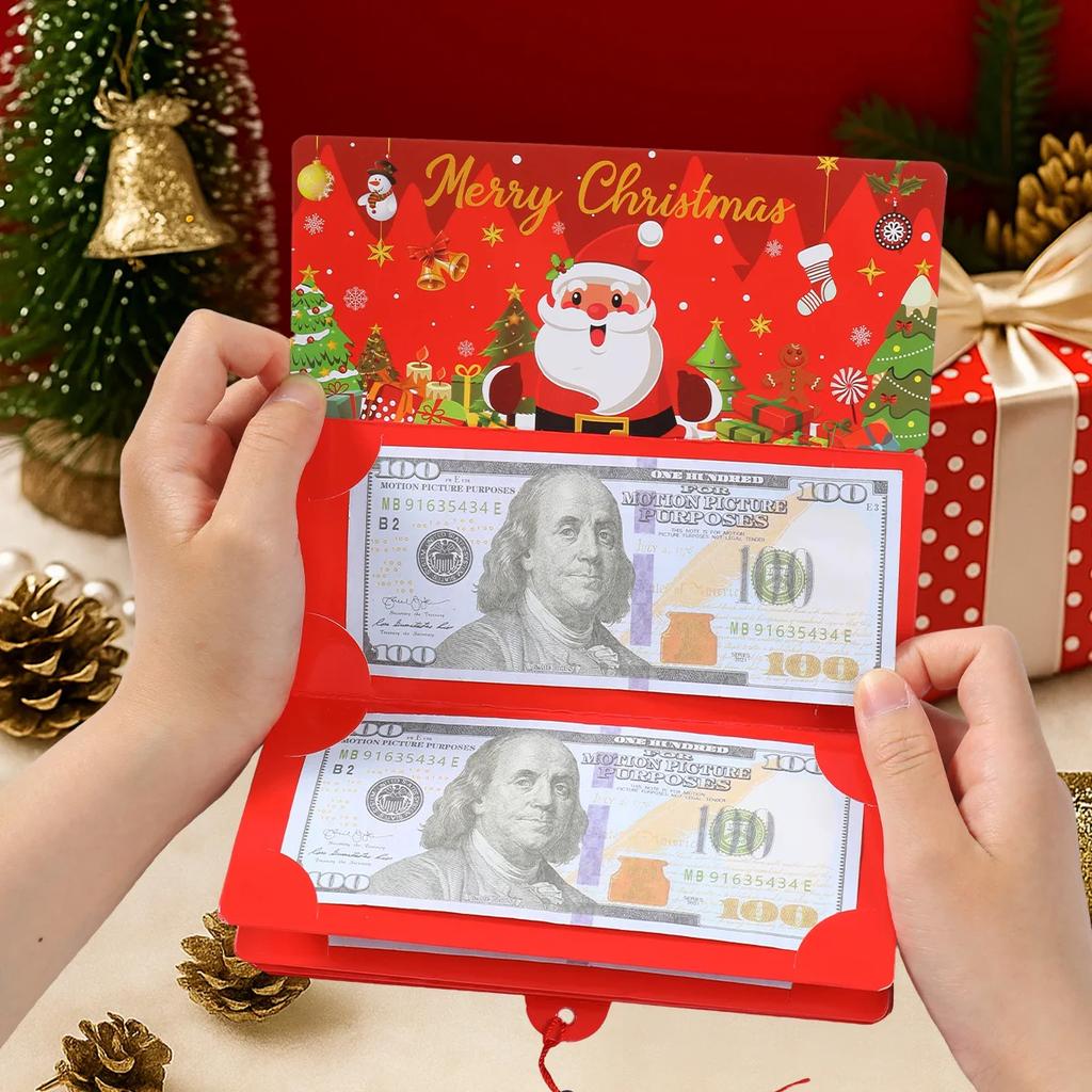 1pcs Christmas Money Holder Wallet Greeting Card Folding Cash Holder Red Envelope For New Year Thanksgiving Gift Party Money Box