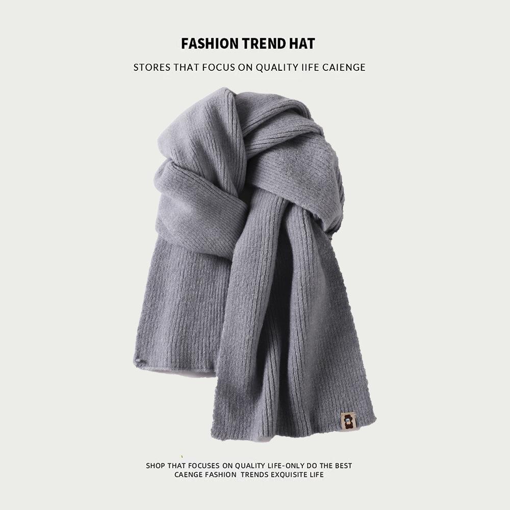 Knitted Wool Scarf With Wool Content, Women'S Autumn And Winter Extended Version, Thick And Luxurious, Solid Color Cashmere Scarf