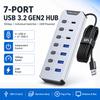 10 Гбит/с USB 3.2 Gen2 Хаб 7 Портов 4A+3C Питаемая Док-станция Индивидуальные Переключатели 24 В Постоянного Тока Алюминиевый USB-разветвитель для Windows Mac Ноутбука Жесткого Диска