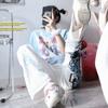 Брюки в стиле аниме, женские летние уличные брюки Y2k, белые брюки с принтом в стиле Харадзюку, киберпанк