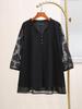 Plus Size Women's Chiffon Blouse - Seven-Sleeve, Hollow Out, Slimming Autumn Fashion Top, Style 25065T