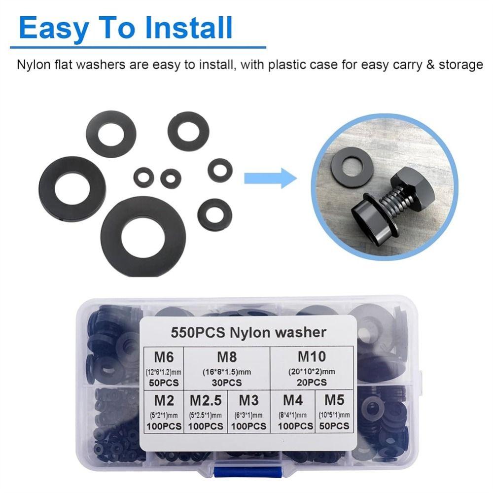 550Pcs Black Flat Washer Assortment Kit Sealing Washers for Screw Bolt Electrical Connection