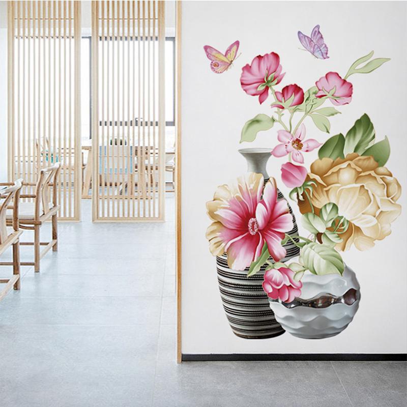 Винтажные 3D-видения ваза для цветов, наклейки на стену, домашний декор, японские съемные наклейки на стены для гостиной, спальни, крыльца, фон