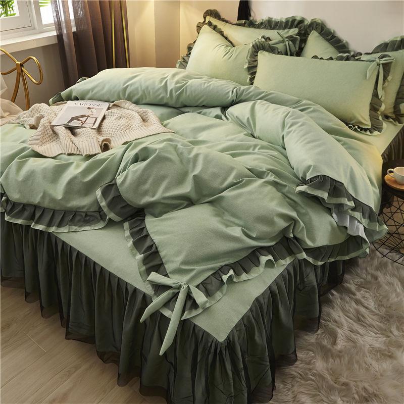 Thickened Four-piece Princess Style Single Double Quilt Cover Bed Skirt, Bedding