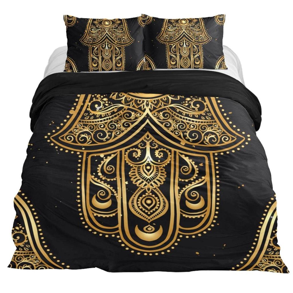 Комплект постельного белья Hamsa Hand Boho Mandala, пододеяльник, комплект постельного белья Black Gold Bohemia, комплект постельного белья Fatima Hand, пододеяльник Lucky Hand