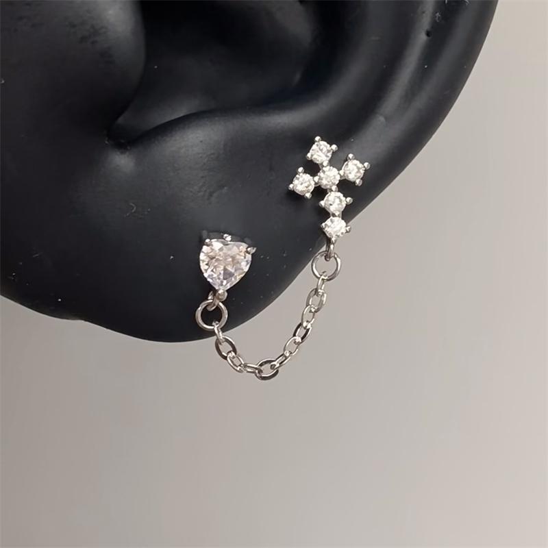1pcs Quality Shiny Cross Zircon 316L Stainless Steel Ear Bone Nail Silver Earring for Women Cochlear Accessories