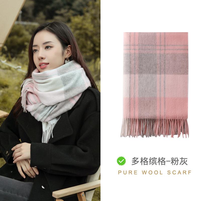 Красный клетчатый шарф из чистой шерсти женский зимний подарок для мамы шарф из кашемира премиум-класса бордовая шаль